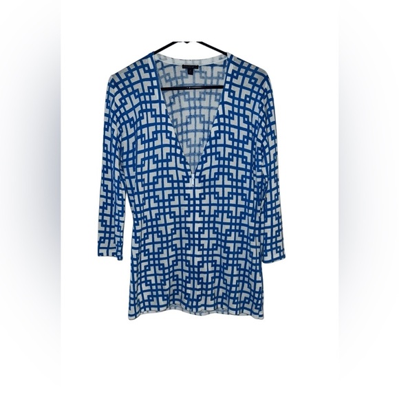 LAFAYETTE 148 New York size m V Neck Long Sleeves Preppy Coastal Office Siren - Picture 1 of 5